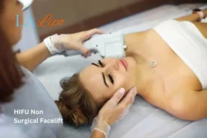 Woman having Hi-Fu to reduce wrinkles .