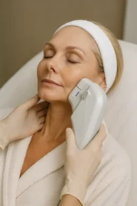 Woman receiving HIFU non surgical facelift treatment