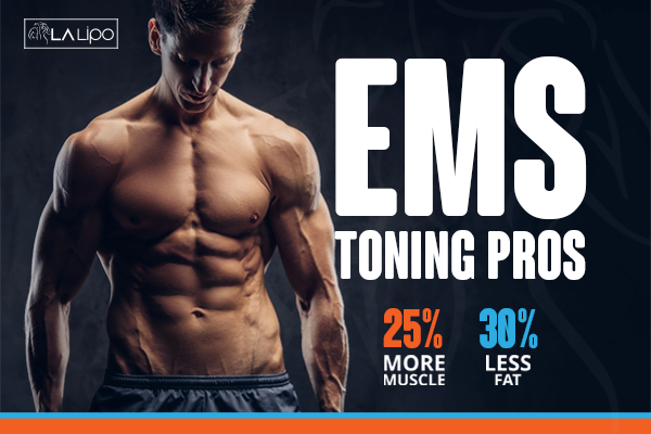 Graphic of man with toned body showing the benefits of LA-EMS Body Sculpting treatment