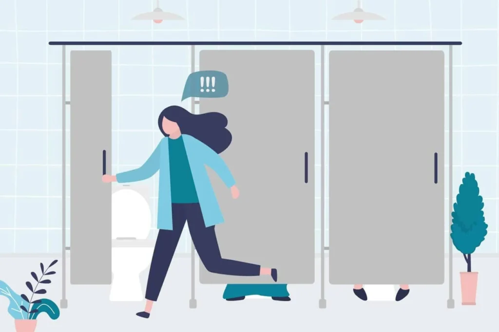 graphic of Urine incontinence woman running to the toilet.